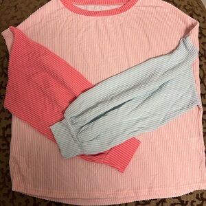 Chic Striped Long Sleeve Tee - Pink and Light Blue